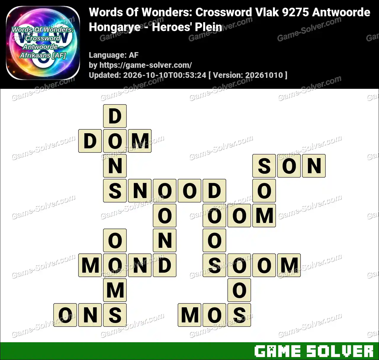 Words Of Wonders: Crossword Vlak 9275 Antwoorde – Hongarye – Heroes’ Plein